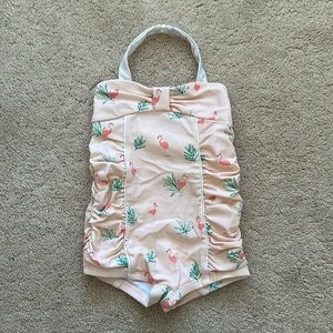 Janie and Jack pink flamingo one piece suit suit size 12-18 months